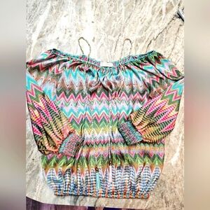 Casting Paris Multicolor Chevron Tassel Peasant Blouse Women’s M Made in France
